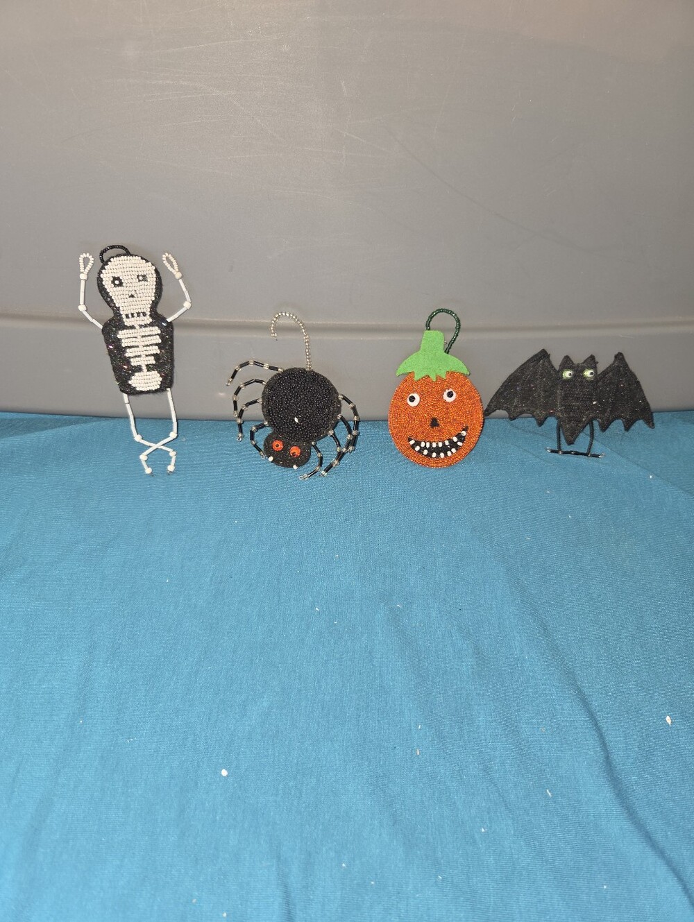 Hallmark Halloween Beaded Felt Ornaments - Bat Pumpkin Skeleton Spider